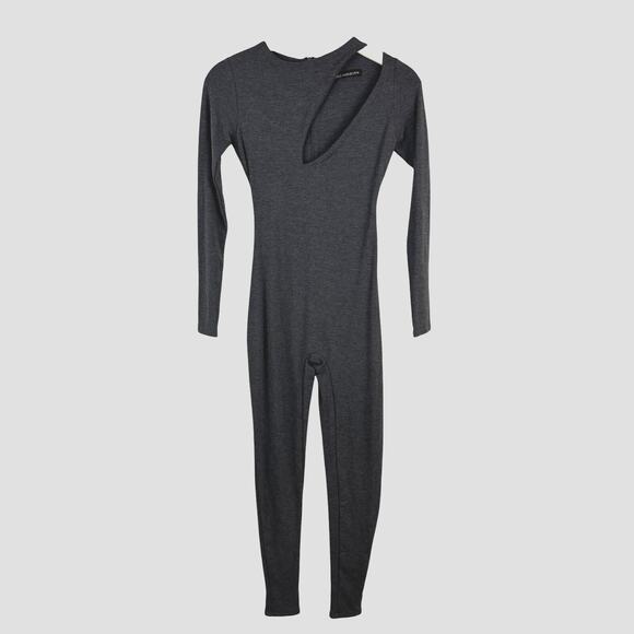 Naked Wardrobe Jumpsuit Catsuit Long Sleeve Front Cutout Gray S - Picture 1 of 4